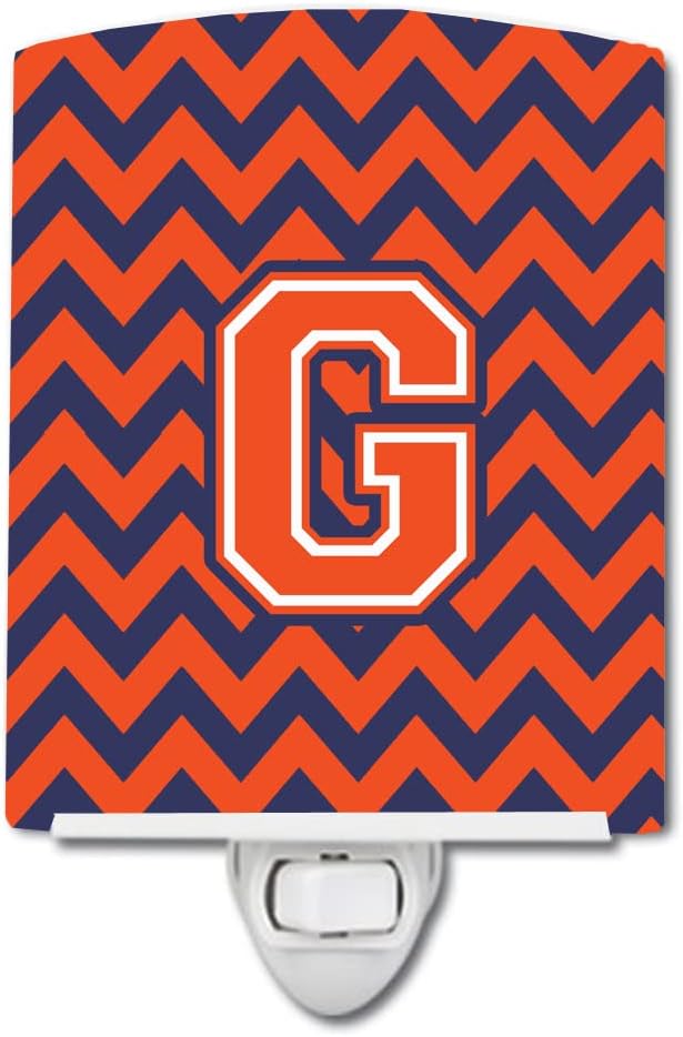 Caroline's Treasures CJ1042-GCNL Letter G Chevron Orange and Blue Ceramic Night Light Compact, UL-Certified, Ideal for Bedroom, Bathroom, Nursery, Hallway, Kitchen, 6x4x3, Multicolor