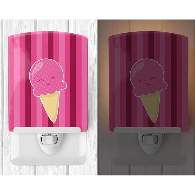 Caroline's Treasures BB9064CNL Ice Cream Cone Pink Ceramic Night Light Compact, UL-Certified, Ideal for Bedroom, Bathroom, Nursery, Hallway, Kitchen, 6x4x3, Multicolor