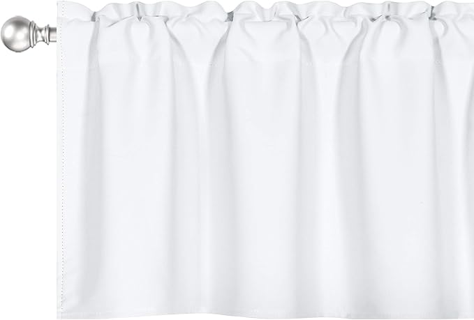 4 Panels White Valance for Windows 42x18 Inch Solid Thermal Insulated Blackout Rod Pocket Kitchen Short Curtain Toppers Valance for Bathroom Living Room