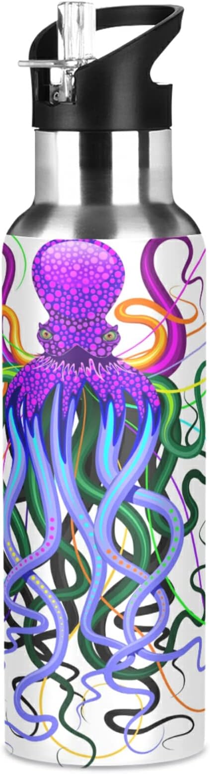 Blueangle 32 OZ Psychedelic Octopus Water Bottle with Straw, Sports Water Bottle BPA Free Stainless Steel Water Jugs for Gym, Kitchen, Working, Outdoor(927)