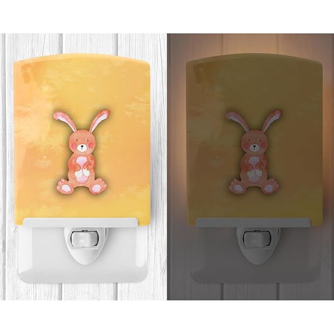 Caroline's Treasures BB7383CNL Rabbit Watercolor Ceramic Night Light Compact, UL-Certified, Ideal for Bedroom, Bathroom, Nursery, Hallway, Kitchen, 6x4x3, Multicolor