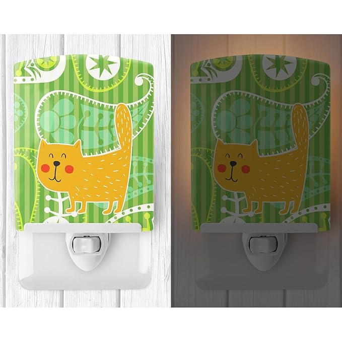 Caroline's Treasures BB6785CNL Cat on Paisley Ceramic Night Light Compact, UL-Certified, Ideal for Bedroom, Bathroom, Nursery, Hallway, Kitchen, 6x4x3, Multicolor