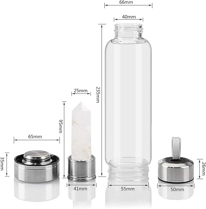 Crystal Water Bottle Glass Stainless Steel Natural Crystal Energy Cup, Healing Drink Water Cup Quartz Gemstone Water Bottle Gifts for Yoga Walking Women Men Birthday