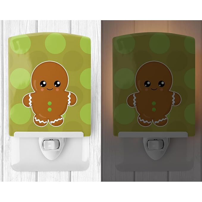 Caroline's Treasures BB6816CNL Christmas Gingerbread Man Ceramic Night Light Compact, UL-Certified, Ideal for Bedroom, Bathroom, Nursery, Hallway, Kitchen, 6x4x3, Multicolor