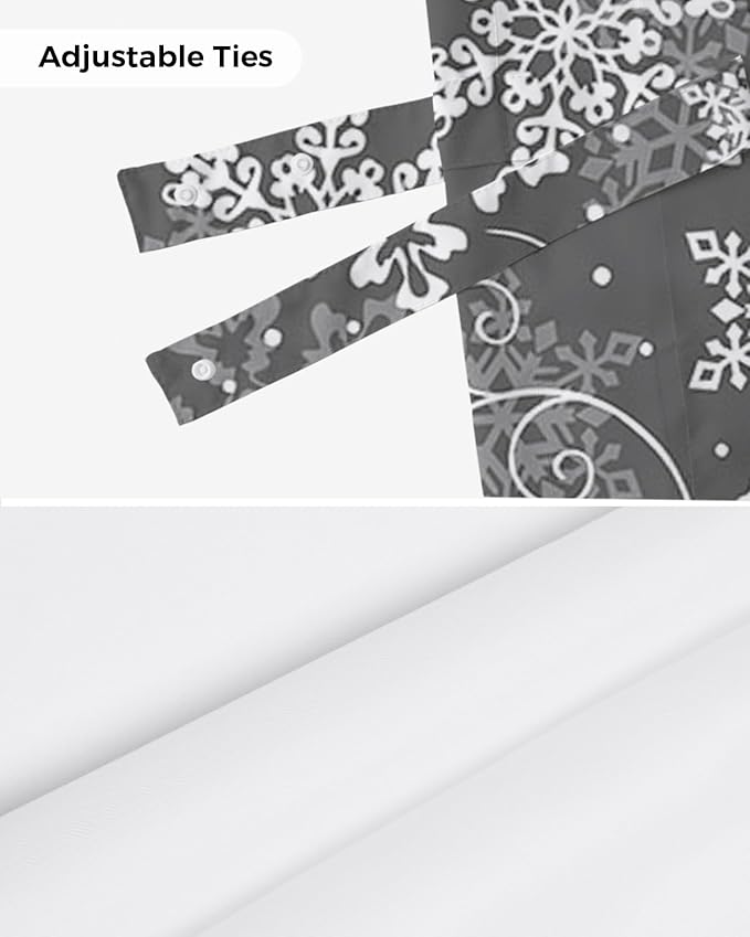 Christmas Blackout Tie Up Valance Curtains for Kitchen Windows Grey White Snowflakes Pattern Window Toppers Balloon Shades for Living Room/Bathroom/Bedroom,1 Panel, 42" X 12", Winter