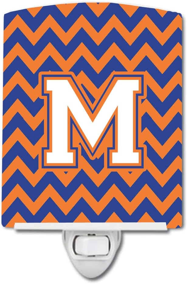 Caroline's Treasures CJ1060-MCNL Letter M Chevron Blue and Orange #3 Ceramic Night Light Compact, UL-Certified, Ideal for Bedroom, Bathroom, Nursery, Hallway, Kitchen, 6x4x3, Multicolor