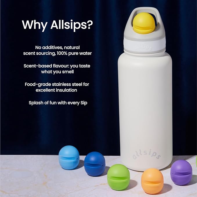 32oz Stainless Steel Air Water Bottle with Straw & 7 Refresher ScentSip Flavor Pods | Leak-Proof, Dishwasher Safe | Zero Calorie, Zero Sugar Flavored Water Bottle(White)