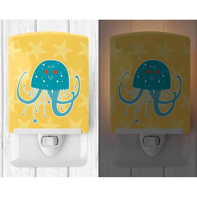 Caroline's Treasures BB6767CNL Jellyfish Ceramic Night Light Compact, UL-Certified, Ideal for Bedroom, Bathroom, Nursery, Hallway, Kitchen, 6x4x3, Multicolor