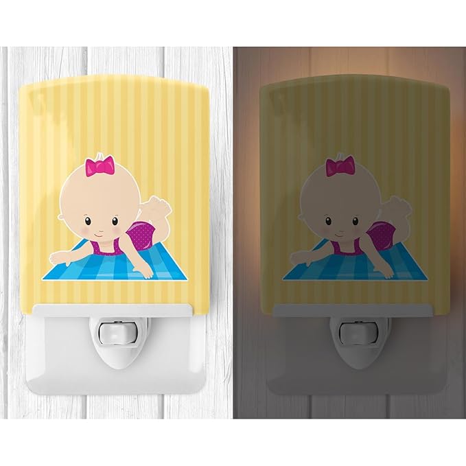 Caroline's Treasures BB8657CNL Beach Baby Girl on Mat Ceramic Night Light Compact, UL-Certified, Ideal for Bedroom, Bathroom, Nursery, Hallway, Kitchen, 6x4x3, Multicolor