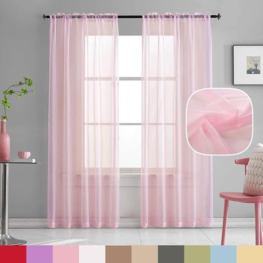 Pink Sheer Voile Curtains Translucent Solid Color Window Treatment 84 Inches Long Panels Rod Pocket Baby Pink Sheers for Bedroom Girls 2 Panels Set 52x84