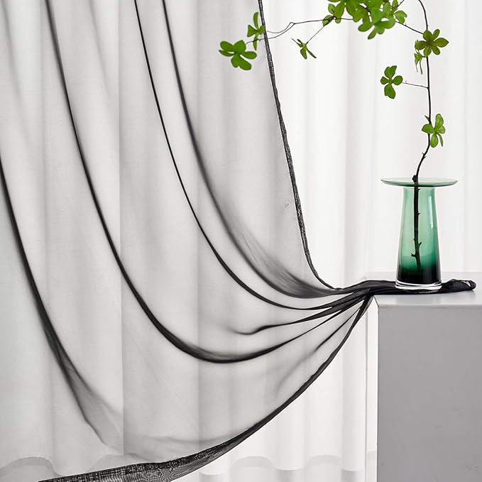 Halloween Decorations Sheer Curtains 108 Inches Long 2 Panels Black Sheer Voile Curtains Window Treatment 108 Inches long Panels Rod Pocket Black Sheers for Bedroom Living Room 2 Panels 52x108