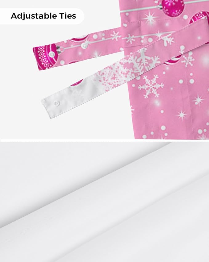 Pink Christmas Blackout Tie Up Valance Curtains for Kitchen Windows White Xmas Tree Snowflakes Pink Balls Window Toppers Balloon Shades for Living Room/Bathroom/Bedroom,1 Panel, 54" X 18", Winter