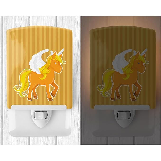 Caroline's Treasures BB9092CNL Unicorn Orange Stripes Ceramic Night Light Compact, UL-Certified, Ideal for Bedroom, Bathroom, Nursery, Hallway, Kitchen, 6x4x3, Multicolor