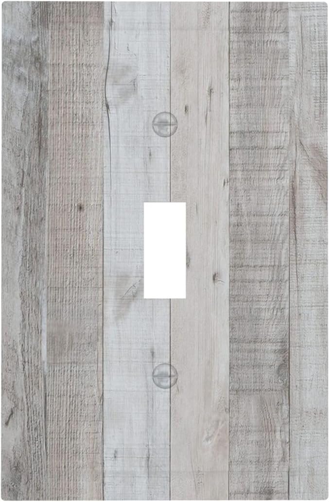 Rustic Grey Wood Shiplap 1 Gang Light Switch Cover Decorative Vintage Country Single Toggle Wall Plate Switchcovers Electrical Switchplate Home Decor for Farmhouse Livingroom Bedroom Kitchen Decor