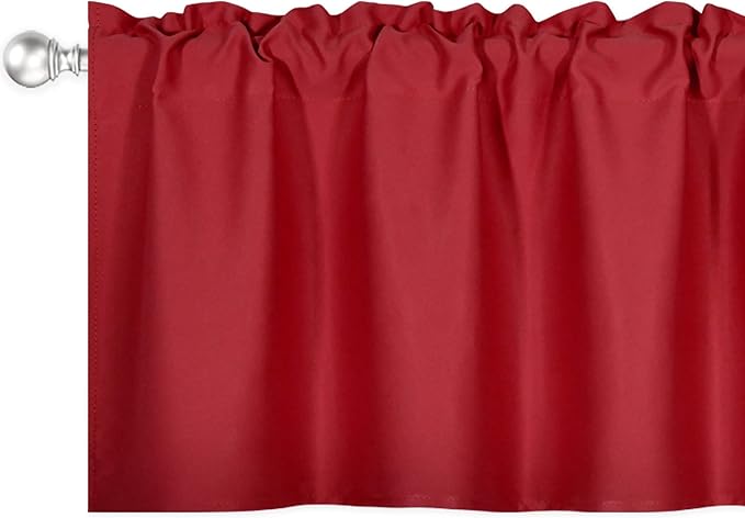 Red Valance for Windows 60x18 Inch Solid Thermal Insulated Blackout Rod Pocket Kitchen Short Curtain Toppers Valance for Bathroom Living Room 1 Panel