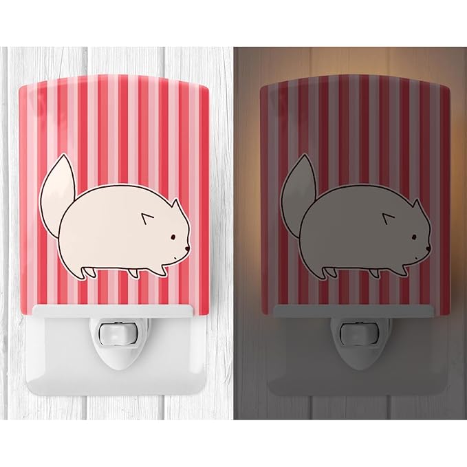 Caroline's Treasures BB6855CNL Cat Pink Stripes Ceramic Night Light Compact, UL-Certified, Ideal for Bedroom, Bathroom, Nursery, Hallway, Kitchen, 6x4x3, Multicolor