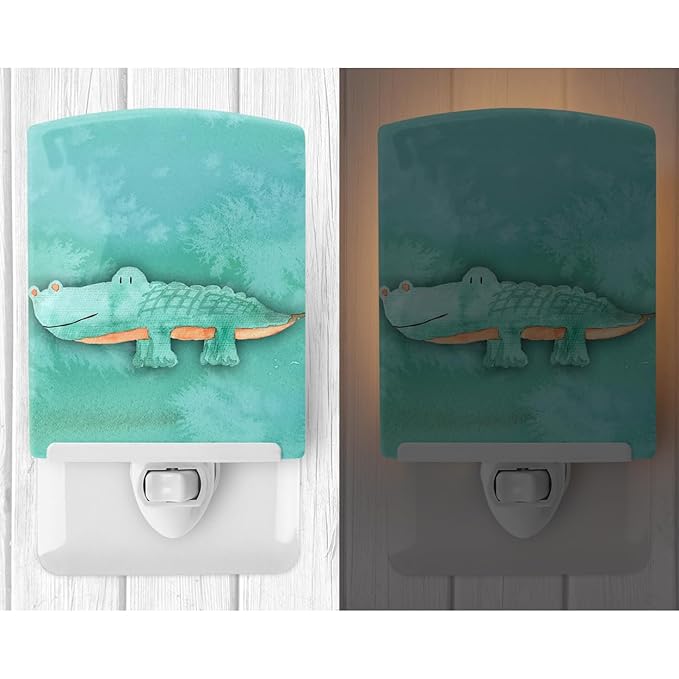 Caroline's Treasures BB7385CNL Alligator Watercolor Ceramic Night Light Compact, UL-Certified, Ideal for Bedroom, Bathroom, Nursery, Hallway, Kitchen, 6x4x3, Multicolor