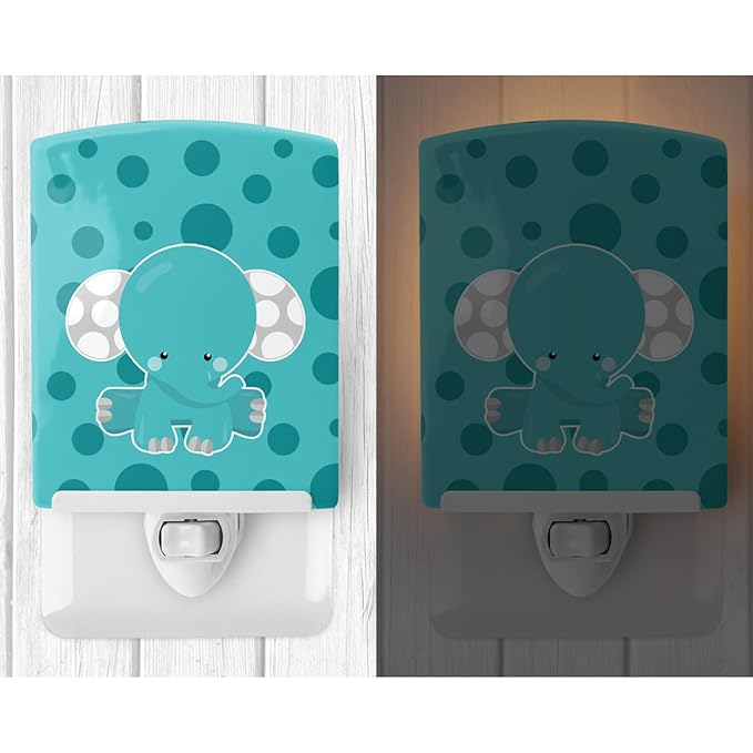 Caroline's Treasures BB6836CNL Polkadot Elephant Ceramic Night Light Compact, UL-Certified, Ideal for Bedroom, Bathroom, Nursery, Hallway, Kitchen, 6x4x3, Multicolor
