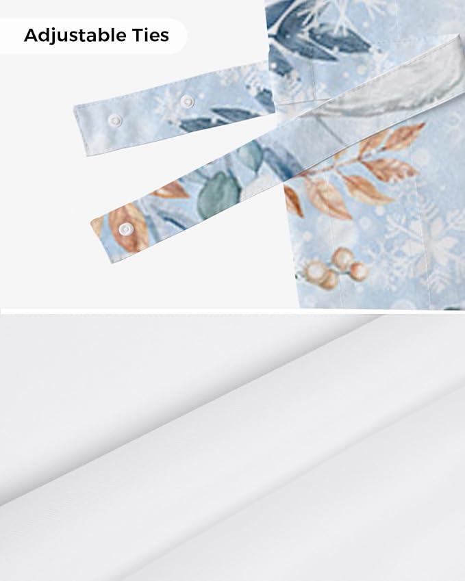 Blue Christmas Blackout Tie Up Valance Curtains for Kitchen Windows Winter Snowy Owl Poinsettia Eucalyptus Leaves Window Toppers Balloon Shades for Living Room/Bathroom/Bedroom,1 Panel, 54" X 18",