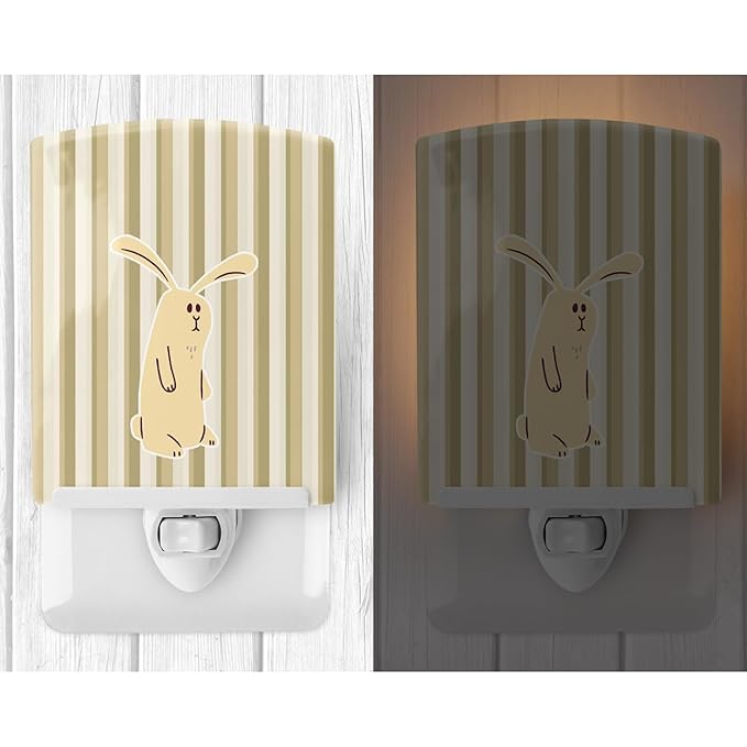 Caroline's Treasures BB7082CNL Rabbit on Stripes Ceramic Night Light Compact, UL-Certified, Ideal for Bedroom, Bathroom, Nursery, Hallway, Kitchen, 6x4x3, Multicolor