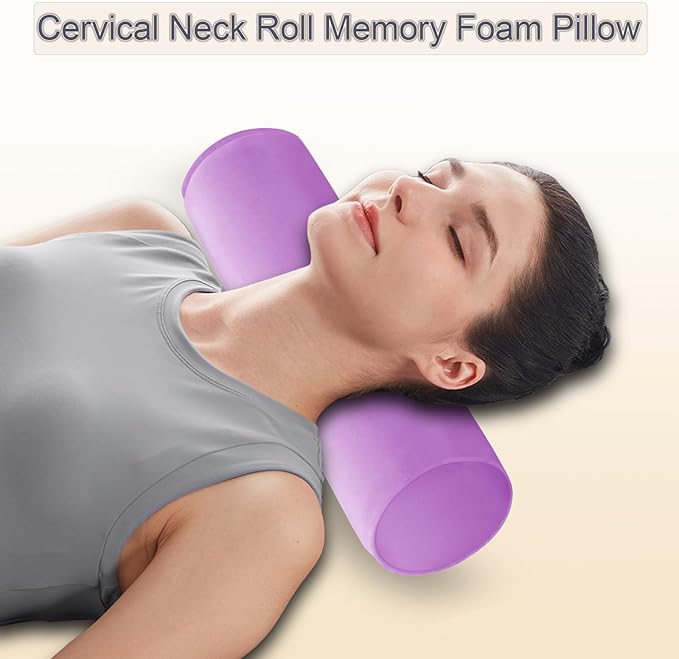 Round Cervical Roll Cylinder Bolster Pillow, 4" x 17" Orthopedic Cervical Roll Memory Foam Ergonomically Pillow forBed, Car, Office and Home Use,with Washable Cover (Lavender Purple)