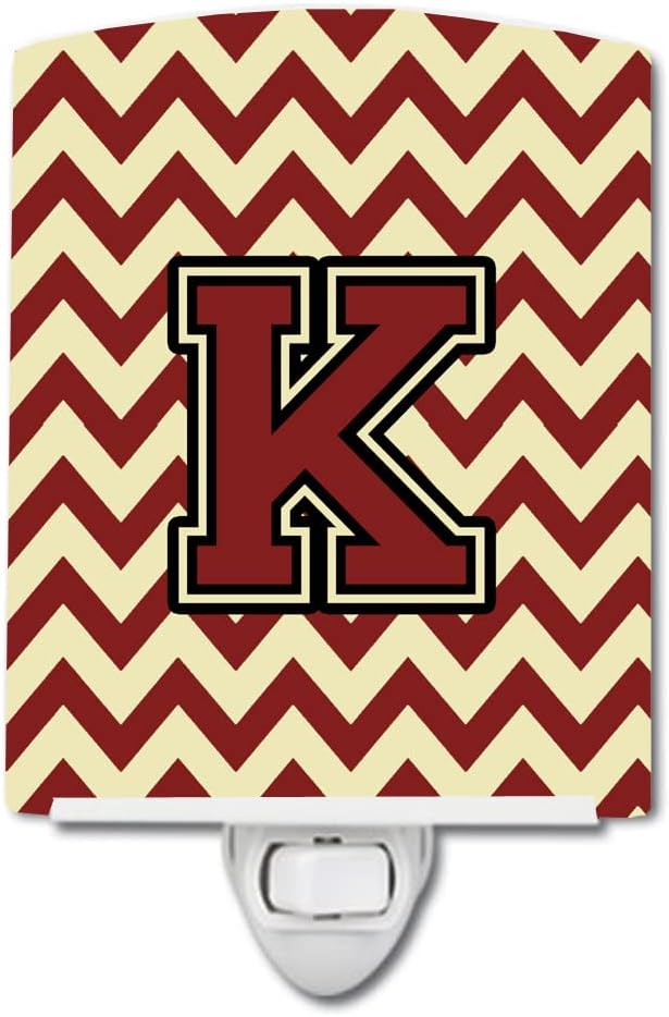 Caroline's Treasures CJ1061-KCNL Letter K Chevron Maroon and Gold Ceramic Night Light Compact, UL-Certified, Ideal for Bedroom, Bathroom, Nursery, Hallway, Kitchen, 6x4x3, Multicolor