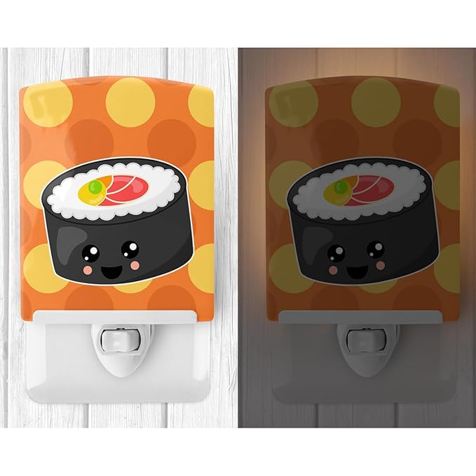 Caroline's Treasures BB8802CNL Sushi Roll with Face Ceramic Night Light Compact, UL-Certified, Ideal for Bedroom, Bathroom, Nursery, Hallway, Kitchen, 6x4x3, Multicolor