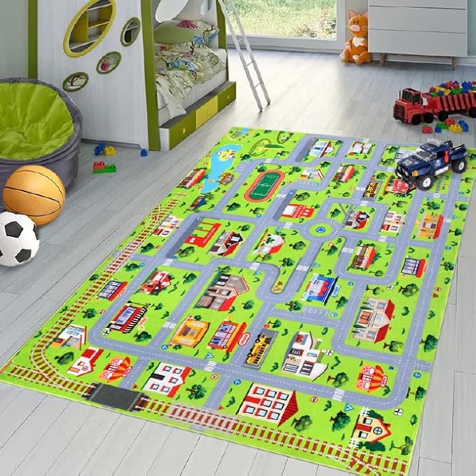 Kids Playmat Car Rug Educational Car Rugs Extra Large City Life Play Mat for Bedroom Play Room Game Area Non Slip Kids Foam Rug Playtime Activity Mat for Toddler Baby Boys and Girls 8 x 10