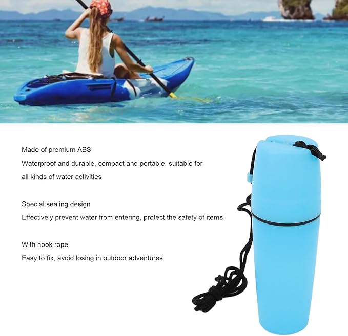 Luqeeg Kayak Container Bottle, Waterproof Container Bottle Dry Canister Container Bottle with Hook Rope Kayak Sealed Bottle for Diving Snorkeling Surfing Kayaking Boating (Blue)