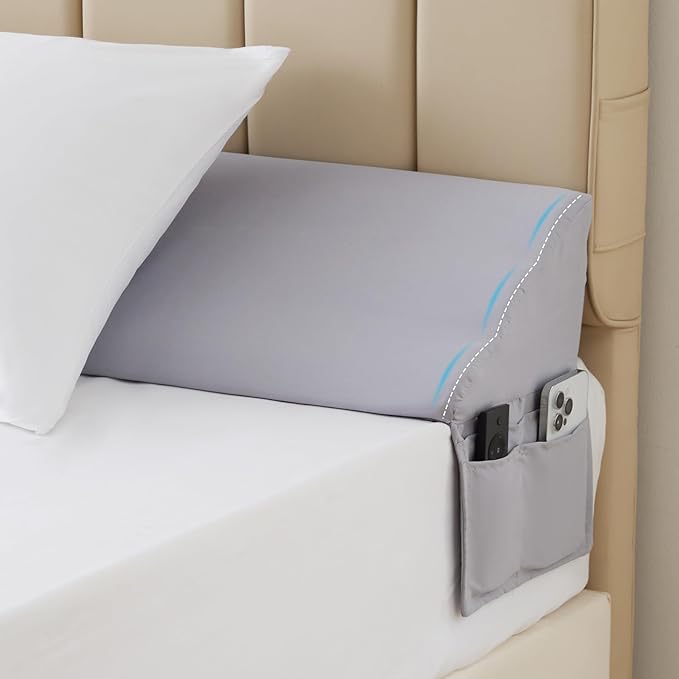 King Bed Wedge Pillow for Headboard, Foam Pillow Wedge for Headboard Gap, Mattress Bed Gap Filler King, Triangle Pillow Wedge, Anti-slip Bed Crack Pillow Space Filler King (76"×10"×6") Grey