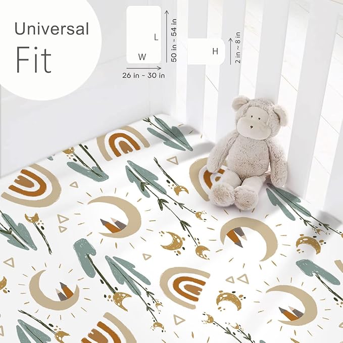 GRSSDER Stretchy Ultra Soft Jersey Knit Fitted Crib Sheets Set 2 Pack,Fits All Standard Crib Mattress Pads Safe and Snug, Rainbow Creative Painting Pattern
