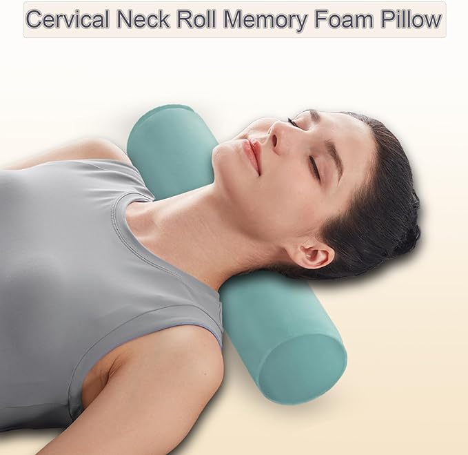 Round Cervical Roll Cylinder Bolster Pillow, 4" x 17" Orthopedic Cervical Roll Memory Foam Ergonomically Pillow forBed, Car, Office and Home Use,with Washable Cover (Light Green)