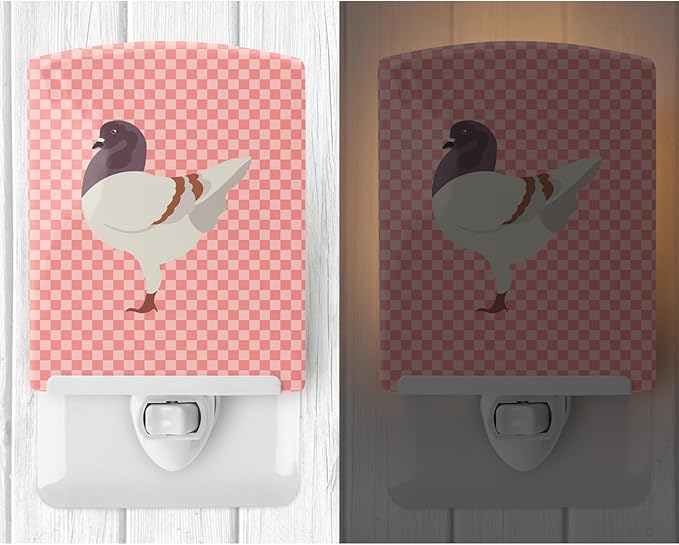 Caroline's Treasures BB7949CNL German Modena Pigeon Pink Check Ceramic Night Light Compact, UL-Certified, Ideal for Bedroom, Bathroom, Nursery, Hallway, Kitchen, 6x4x3, Multicolor