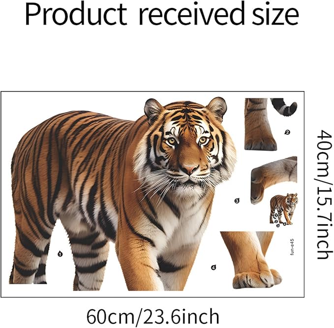 Lifelike Tiger Wall Decal 3D Animals Wall Sticker Safari Wall Decor for Nursery Kid'sroom School Classroom Livingroom Bedroom Bathroom Decoration (Lifelike Tiger 2)