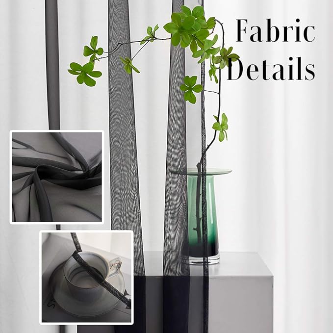 Halloween Decorations Sheer Curtains 108 Inches Long 2 Panels Black Sheer Voile Curtains Window Treatment 108 Inches long Panels Rod Pocket Black Sheers for Bedroom Living Room 2 Panels 52x108