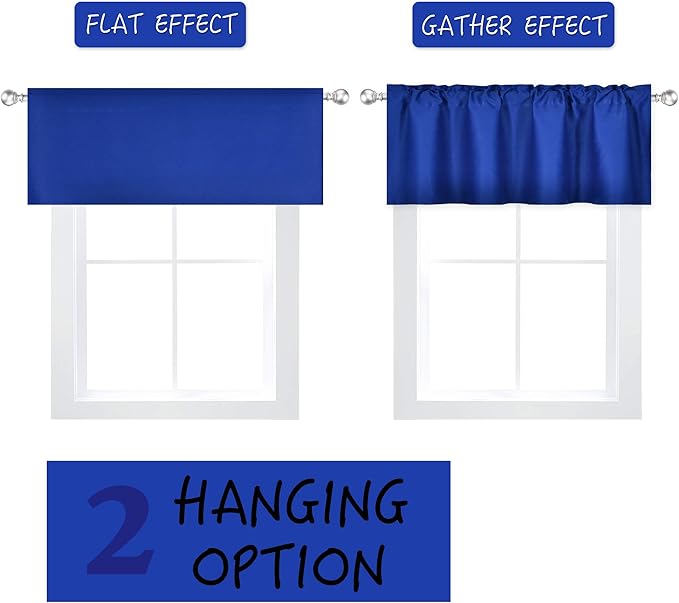 Royal Blue Extra Wide Valance for Windows 100x18 Inch Solid Thermal Insulated Blackout Rod Pocket Kitchen Short Curtain Toppers Extra Wide Valance for Bathroom Living Room 1 Panel