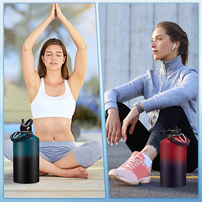 Large Insulated Water Bottles 1 Gallon - Water Jug with Strap Carrier Bag, Straw & Spout Lid, Paracord Handle, Bottle Boot, Big Metal Water Flask Stainless Steel Canteen, 128oz Insulated Water Bottle