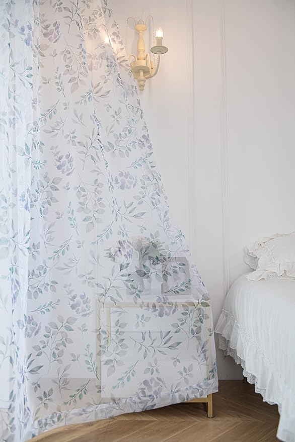 Windows Printing Pattern Sheer White Curtains 72 Inches Length 2 Panels Voile Light Filtering Sheer Curtains Panel Basic Rod Pocket for Bedroom Living Room Children Room Kitchen Yard