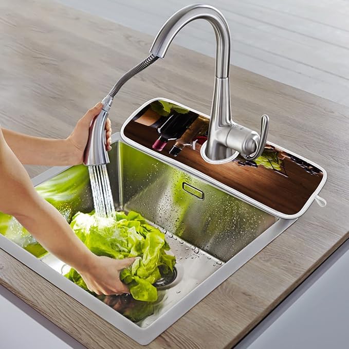 Red Wine Grapes Faucet Water Catcher Mat 2 Pack Vintage Wooden Background Drying Mat Absorbent Bathroom Faucet Handle Drip Catcher Tray Bar RV Kitchen Sink Splash Guard 30x5 Inches