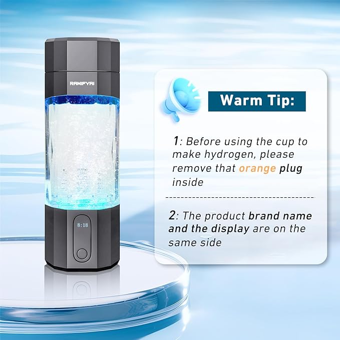 2024 New Upgrade 10000PPB Hydrogen Water Bottle Seven Colorful Light Double Anti-Slip and Leak-Proof Hydrogen Water Generator with Pressure Relief Valve-Gray