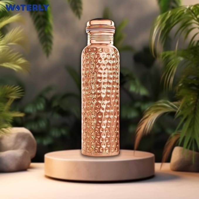 Handcrafted Pure Hammered Copper Bottle 34 oz (1000 ml) | Ayurvedic Pure Copper Bottle | Best use for Office, Gym & gifts | 100% Pure Heavy Copper Material with Leak proof Quality ( Hammered )