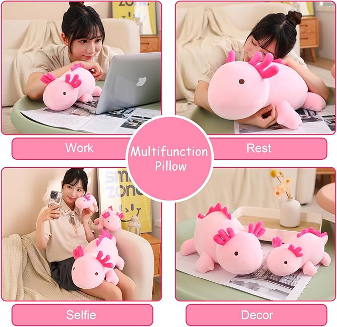 SQEQE Weighted Axolotl Plush Toy, Pink Axolotl Stuffed Animals Cute Axolotl Plush Pillow, Cute Weighted Stuffed Animals Gifts for Girls & Boys Age 3-12 (23.6" | 3.5 lbs, Pink Axolotl)
