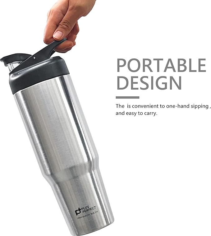 41 OZ 316 Stainless Steel Vacuum Insulated Travel Mug With Leak Proof Flip For Both Straw & Spout, Double Walled Seamless to Keep Hot And Cold, Sliver