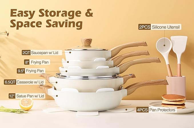 SENSARTE Ceramic Pots and Pans Set Nonstick, Kitchen Cookware Sets, 14-Piece Induction Cookware, 100% Non-toxic Healthy Non Stick Cooking Set, with Frying Pans Set, PFAS PTFE PFOA PFOS Free