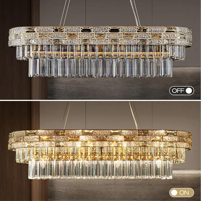 Gold Oval 12-Light Modern Crystal Chandelier for Dining Room Kitchen Island Bar, L34.3 Inch