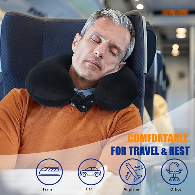 SAIREIDER Travel Pillow 100% Pure Memory Foam Travel Neck Pillow with Storage Bag, Airplane Pillow for Traveling、Car、Home、Office,Washable Cover(Black)
