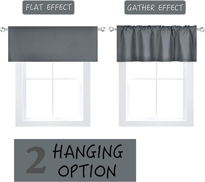 Gray Valance for Windows 42x18 Inch Solid Thermal Insulated Blackout Rod Pocket Kitchen Short Curtain Toppers Grey Valance for Bathroom Living Room 1 Panel