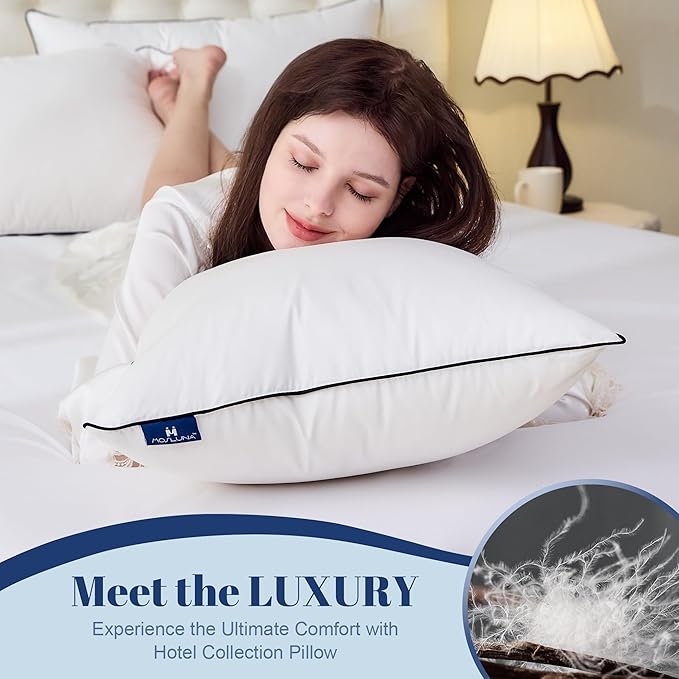 Goose Down Pillows King Size Set of 2, Luxury Hotel Collection Bed Pillow 2 Pack, Airyfil™ Powered Fillings & Feather Pillow,Soft Fluffy for Side, Back, Stomach Sleepers 20"x36"
