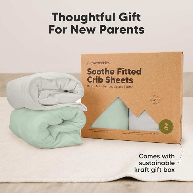 2-Pack Organic Crib Sheets for Boys, Girls - Jersey Fitted Crib Sheet, Baby Crib Sheets Neutral, Crib Mattress Sheet, Cotton Crib Sheets, Breathable Crib Sheet, Baby Mattress Sheets (Sage)