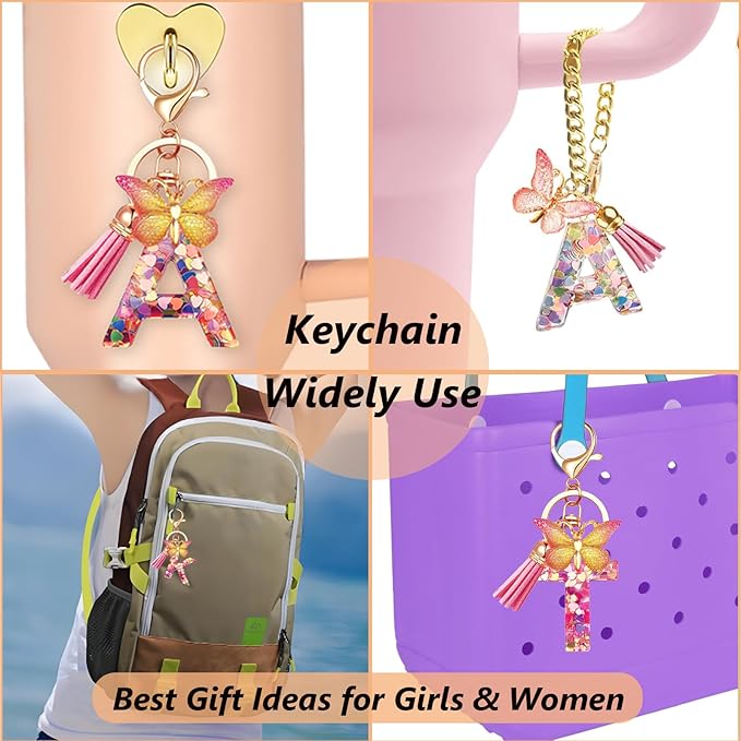 Stanley Cup Accessories Include Silicone Stanley Straw Cover, Butterfly Letter KeyChain Charms, Water Bottle Handle Strap, Boot and Chain for Stanley Cup 30oz 40oz Tumbler